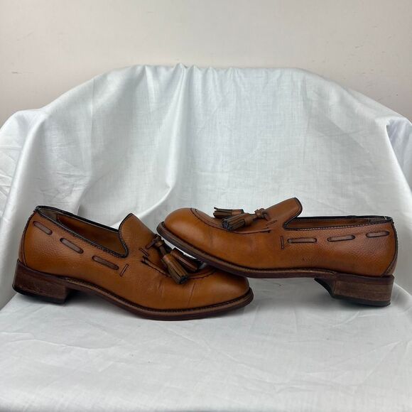 Men’s Handcrafted Brown Leather Tassel Loafers Size 9.5 - Picture 1 of 8